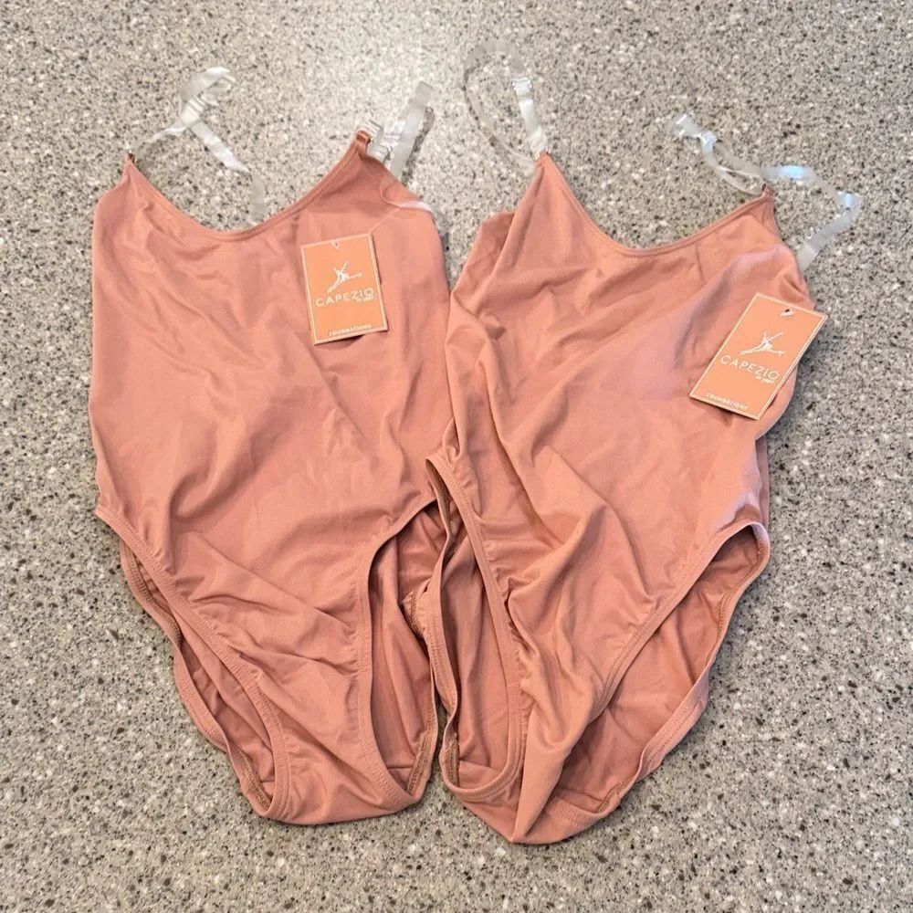 CAPEZIO Adjustable Strap Camisole Leotard Clear Straps Lot of 2 *NEW* - Picture 2 of 8
